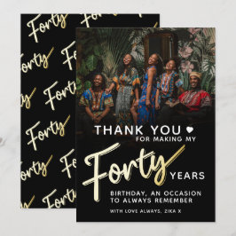 Cartão De Agradecimento Texto de 40 scripts preto aniversário de 40 anos o