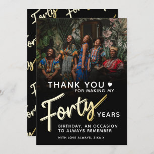 Cartão De Agradecimento Texto de 40 scripts preto aniversário de 40 anos o