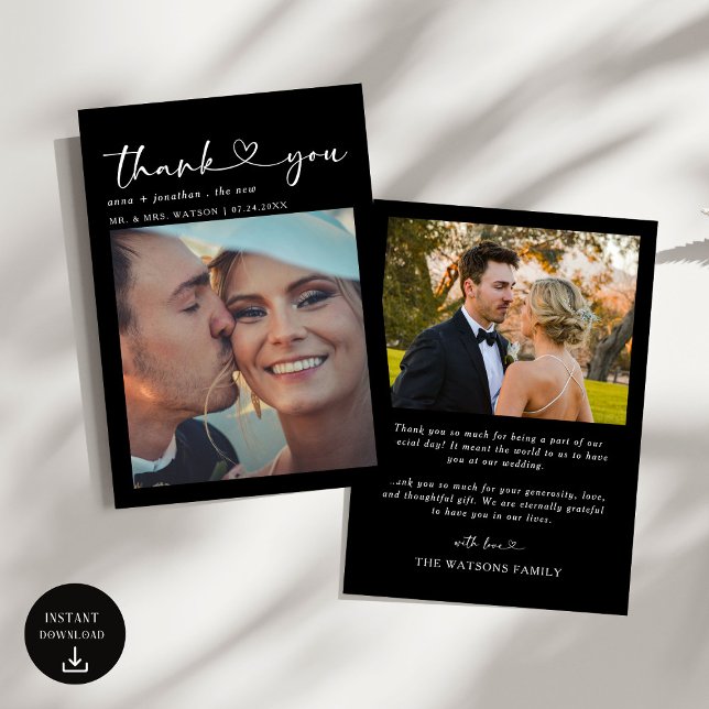 Cartão De Agradecimento Texto de Script Simples e Casamento de Foto Obriga (Criador carregado)