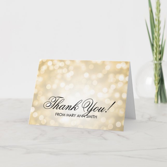Cartão De Agradecimento "Thank you" 60th Birthday Gold Glitter Lights (Frente)