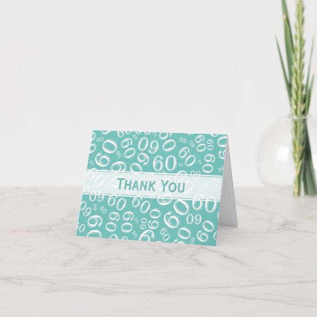 Cartão De Agradecimento Thank You 60th Birthday Number Pattern Teal/White (Frente)