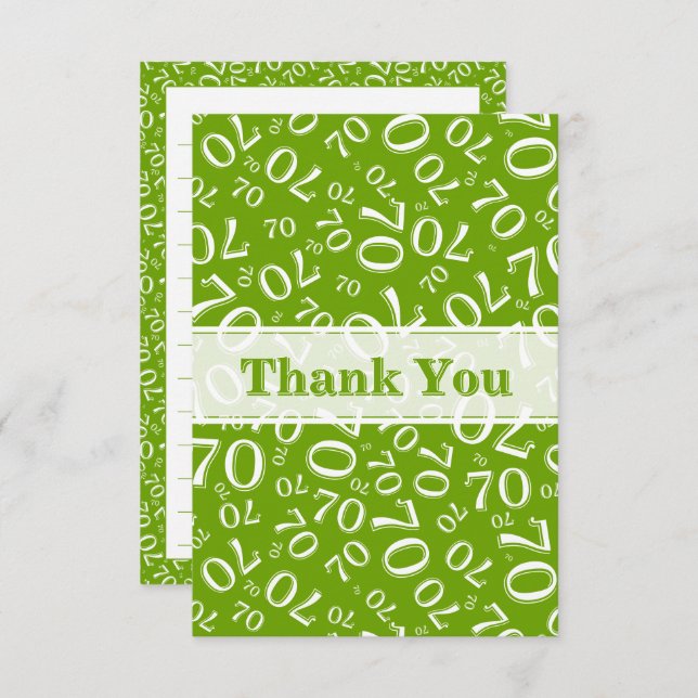 Cartão De Agradecimento Thank You 70 Birthday Number Pattern Green/White (Frente/Verso)