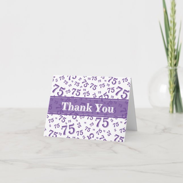 Cartão De Agradecimento Thank You 70 Birthday Number Pattern Purple/White (Frente)