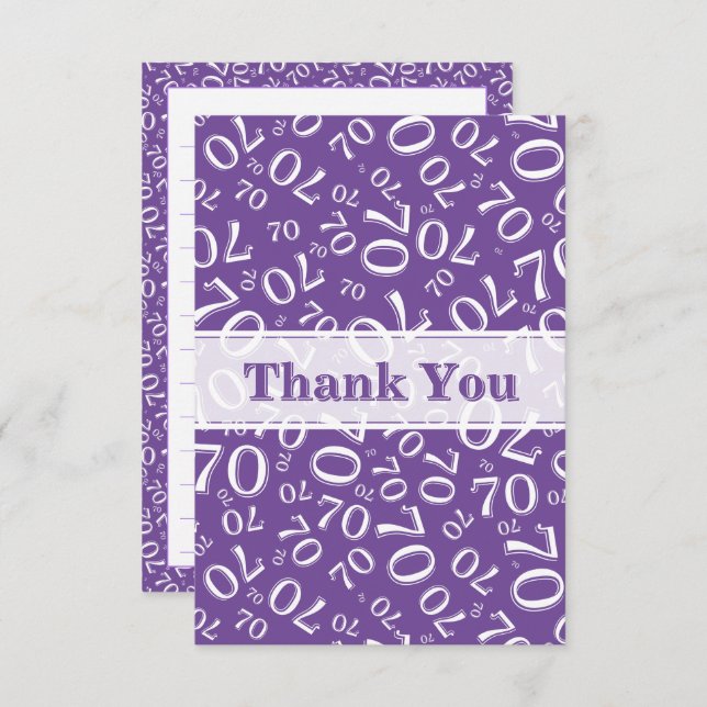 Cartão De Agradecimento Thank You 70 Birthday Number Pattern Purple/White (Frente/Verso)