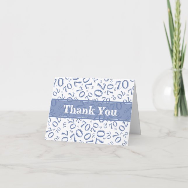 Cartão De Agradecimento Thank You 70th Birthday Number Pattern Blue/White (Frente)