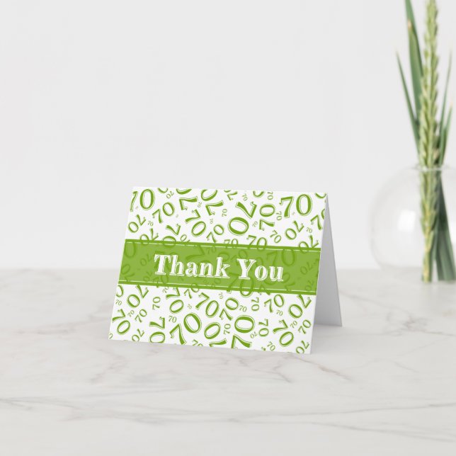Cartão De Agradecimento Thank You 70th Birthday Number Pattern Green/White (Frente)