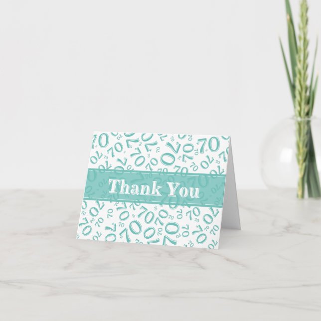 Cartão De Agradecimento Thank You 70th Birthday Number Pattern Teal/White (Frente)