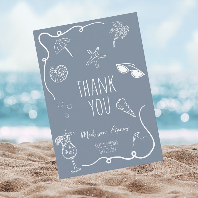 Cartão De Agradecimento Thank You Beach Doodle Bridal Shower Card (Criador carregado)