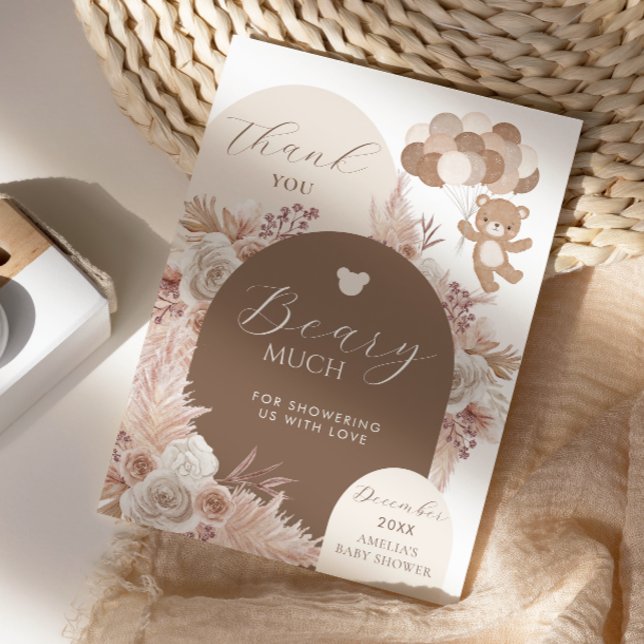 Cartão De Agradecimento Thank You Beary Much Neutral Teddy Bear Boho (Criador carregado)