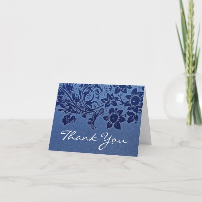 Cartão De Agradecimento thank you blue elegant note or greeting card (Frente)