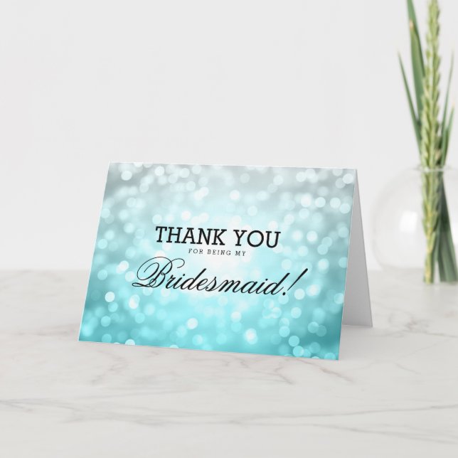 Cartão De Agradecimento Thank You Bridesmaid Beach Ombre Glitter Lights (Frente)