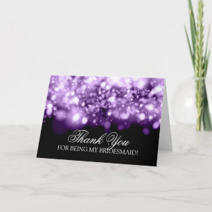 Cartão De Agradecimento Thank You Bridesmaid Sparkling Lights Purple