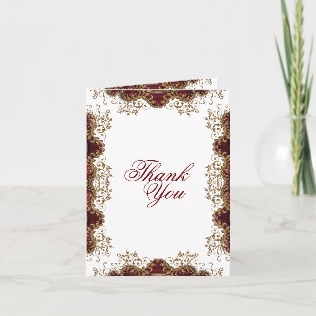 Cartão De Agradecimento "Thank you" burgundy vintage wedding (Frente)