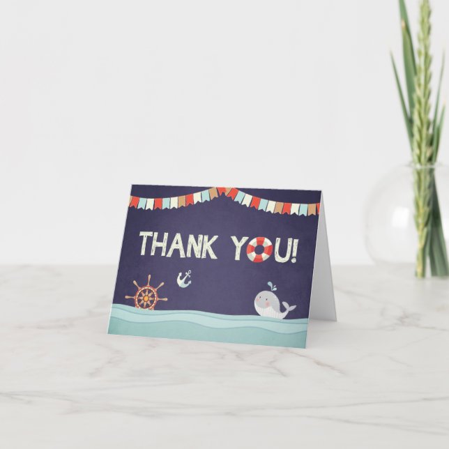 Cartão De Agradecimento Thank you card Ahoy it's a boy nautical Ocean (Frente)