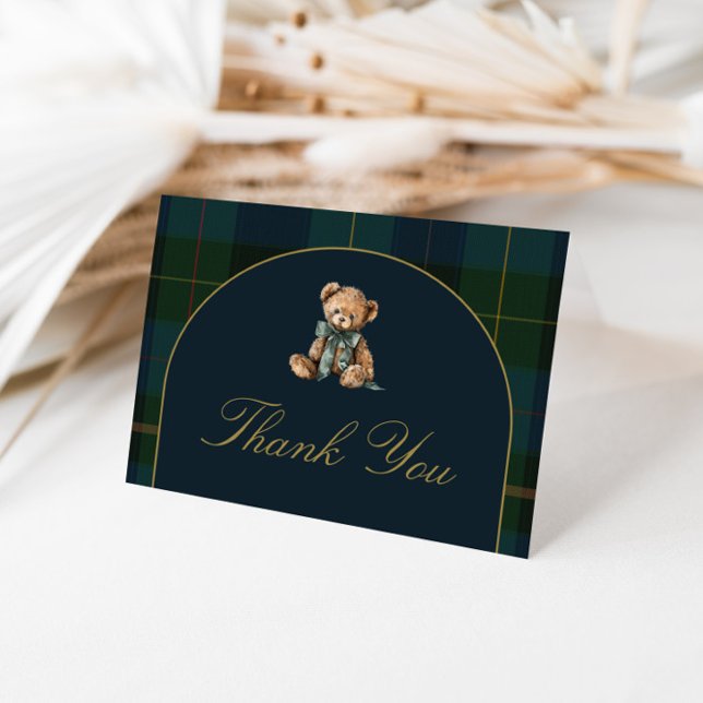 Cartão De Agradecimento Thank You Card Classic Dark Green + Blue Plaid  (Criador carregado)
