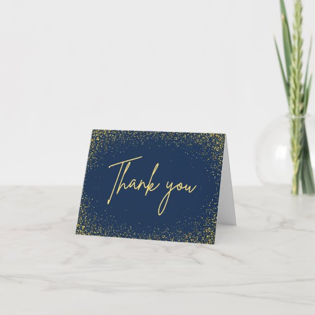 Cartão De Agradecimento Thank you card Elegant 75th Navy Gold  (Frente)