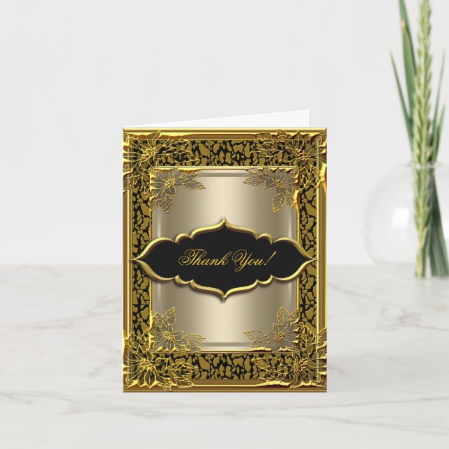 Cartão De Agradecimento Thank You Card Elegant Coffee Black Gold (Frente)