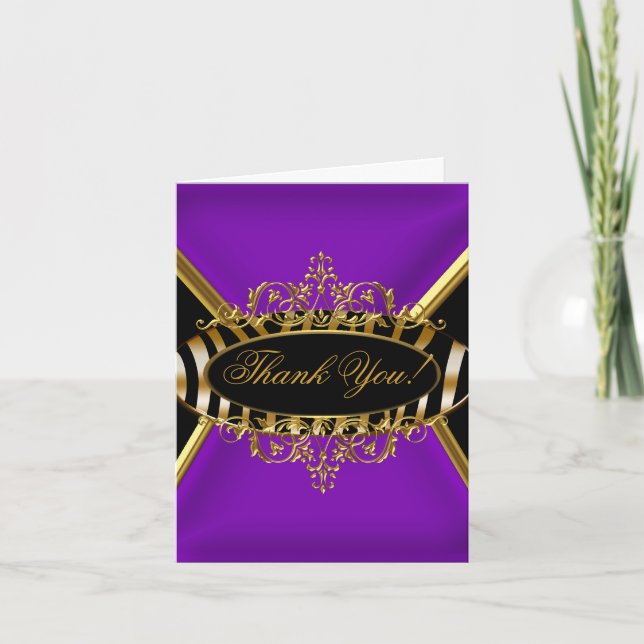 Cartão De Agradecimento Thank You Card Elegant Purple Zebra Black Gold (Frente)