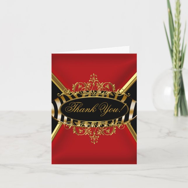 Cartão De Agradecimento Thank You Card Elegant Red Zebra Black Gold (Frente)