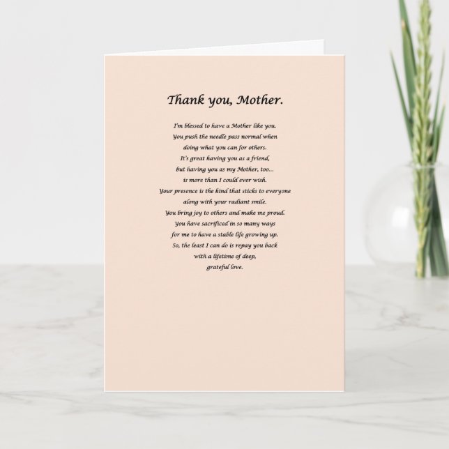 Cartão De Agradecimento Thank You Card (For Mothers) (Frente)
