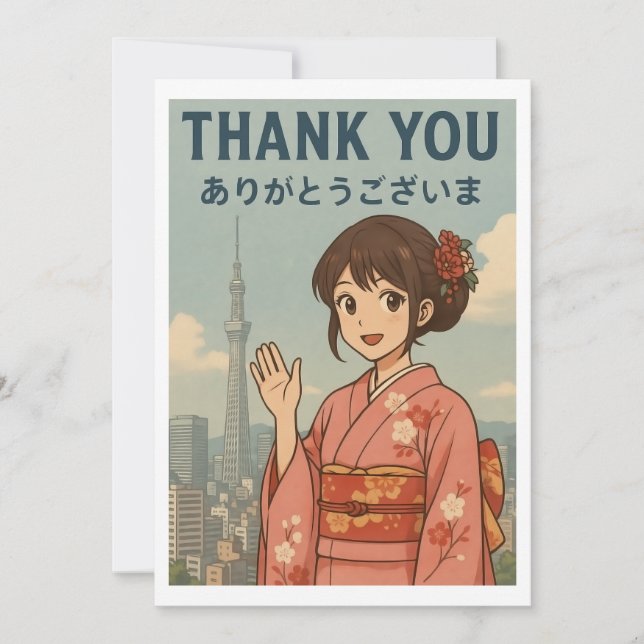 Cartão De Agradecimento Thank You Card - Japanese Kimono Girl in Tokyo (Frente)