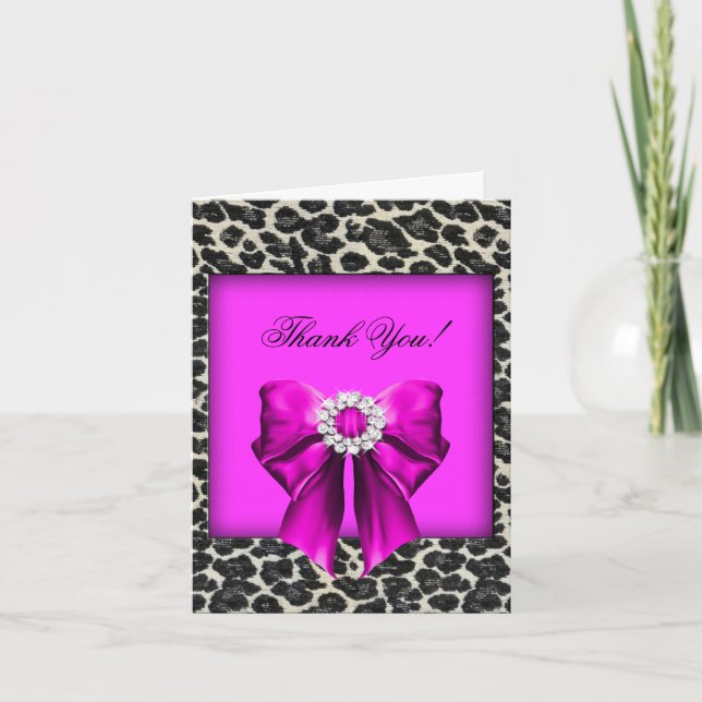 Cartão De Agradecimento Thank You Card Leopard hot pink (Frente)
