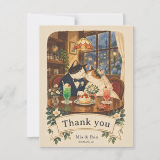 Cartão De Agradecimento Thank You Card - Retro Kissaten Couple -
