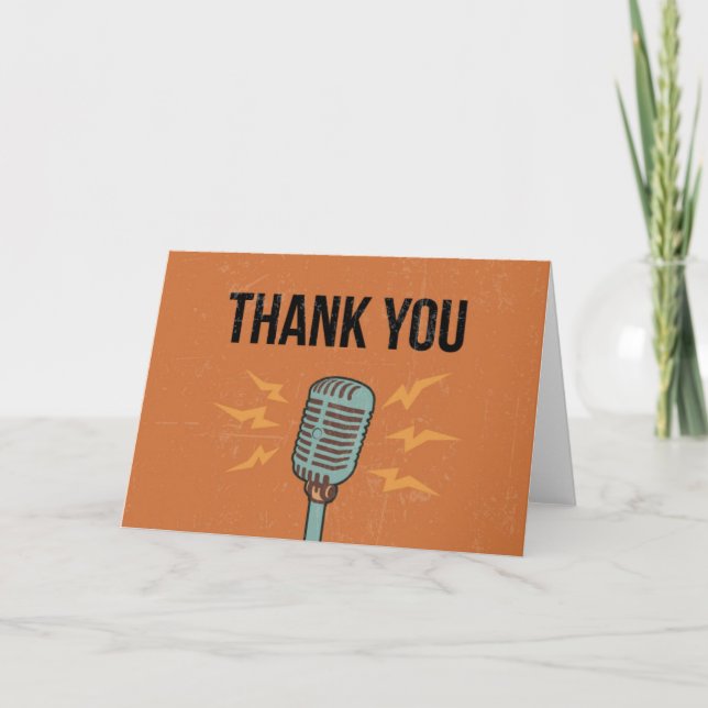 Cartão De Agradecimento Thank You Card - Retro Microphone Design (Frente)