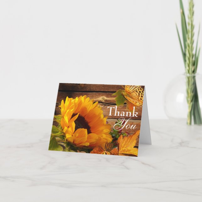 Cartão De Agradecimento Thank You Card, Rustic Country Fall Sunflower (Frente)