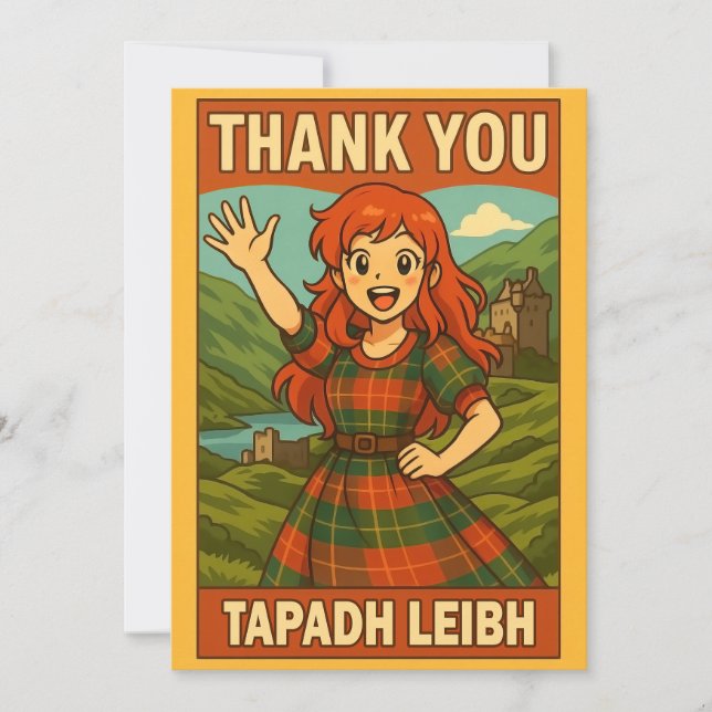 Cartão De Agradecimento Thank You Card - Scottish Anime Girl in Highlands (Frente)