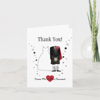 Cartão De Agradecimento Thank You Card Scottish Bride & Groom kilt - red