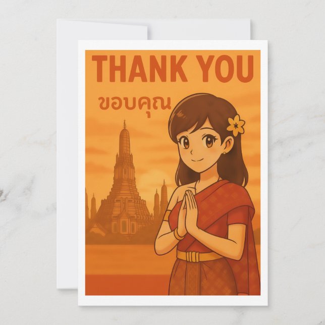 Cartão De Agradecimento Thank You Card - Thai Girl Greeting in Bangkok (Frente)
