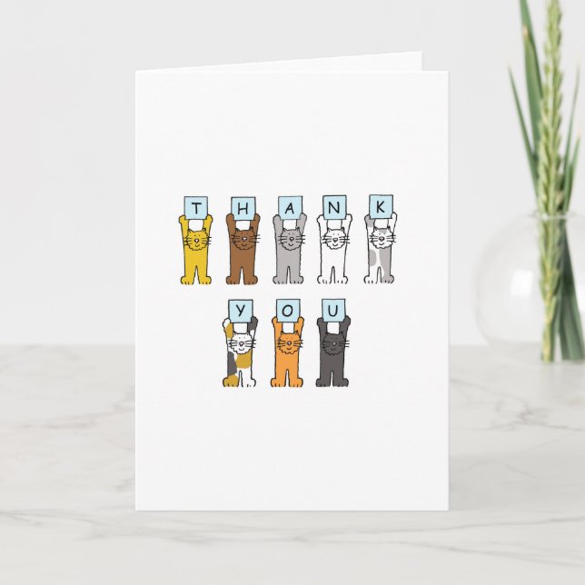 Cartão De Agradecimento Thank You Cartoon Cats (Frente)
