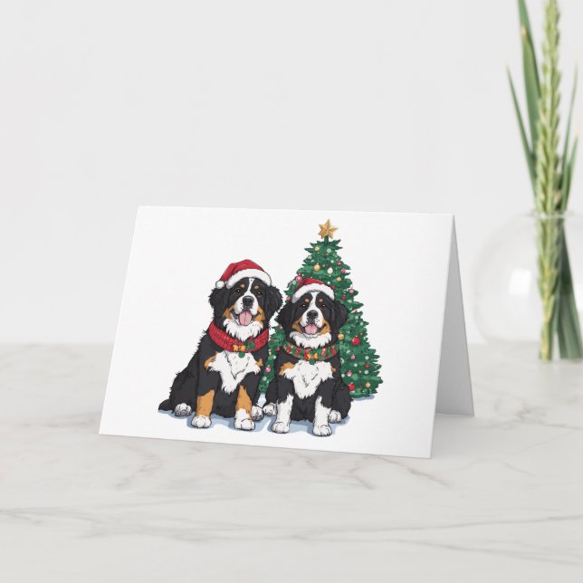 Cartão De Agradecimento Thank You Christmas Bernese Mountain Dogs (Frente)