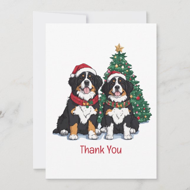 Cartão De Agradecimento Thank You Christmas Bernese Mountain Dogs (Frente)