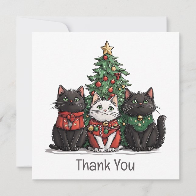 Cartão De Agradecimento Thank You Christmas Cats Holiday Tree (Frente)