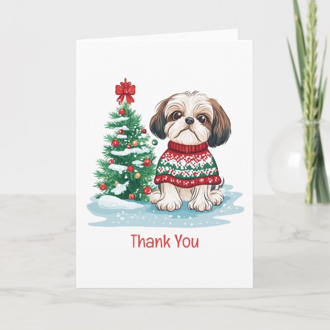 Cartão De Agradecimento Thank You Christmas Shih Tzu Dog (Frente)