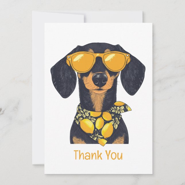 Cartão De Agradecimento Thank You Dachshund Dog Sunglasses Lemons (Frente)