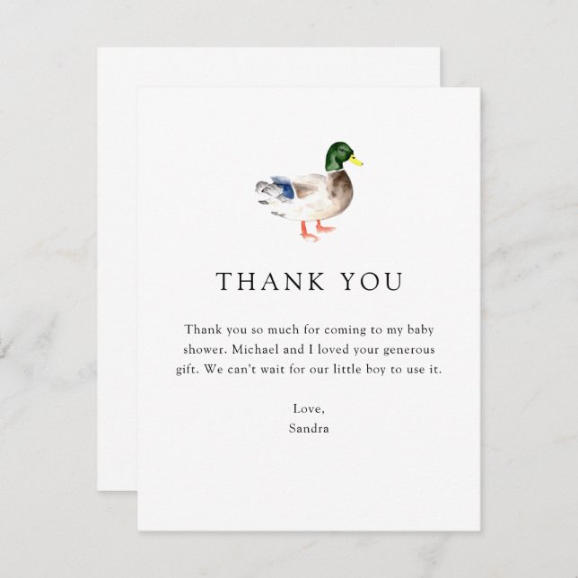 Cartão De Agradecimento Thank you Duck Baby Shower Elegant Simple Minimal (Frente/Verso)
