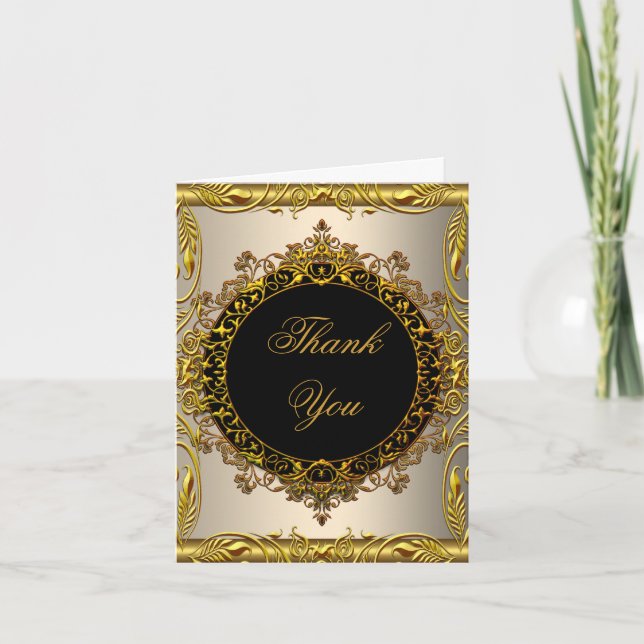 Cartão De Agradecimento Thank You Elegant Cream Beige Gold Black (Frente)