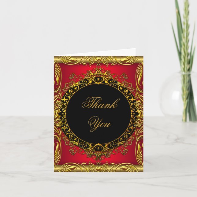 Cartão De Agradecimento Thank You Elegant Red Gold Black (Frente)