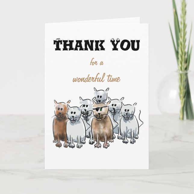 Cartão De Agradecimento Thank you for a wonderful time cartoon cats (Frente)