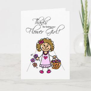 Cartão De Agradecimento Thank You for Being Flower Girl, Brunette Hair