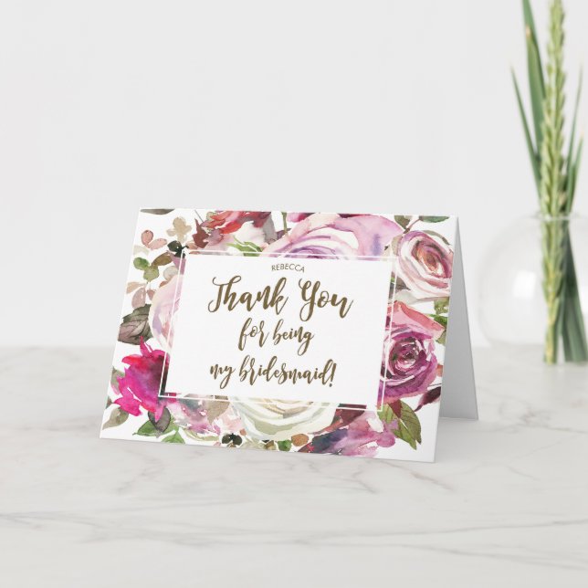 Cartão De Agradecimento thank you for being my bridesmaid card (Frente)