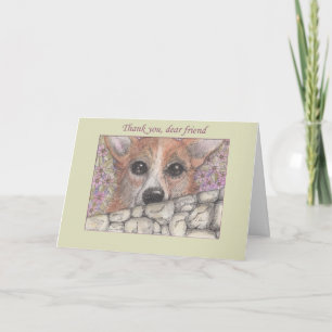 Cartão De Agradecimento Thank you, friend, corgi dog looking over the wall