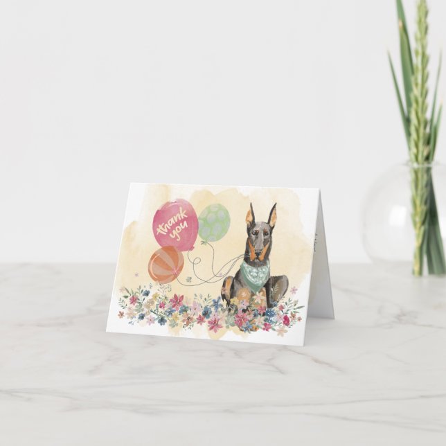 Cartão De Agradecimento Thank You from You & Doberman dog and balloons (Frente)