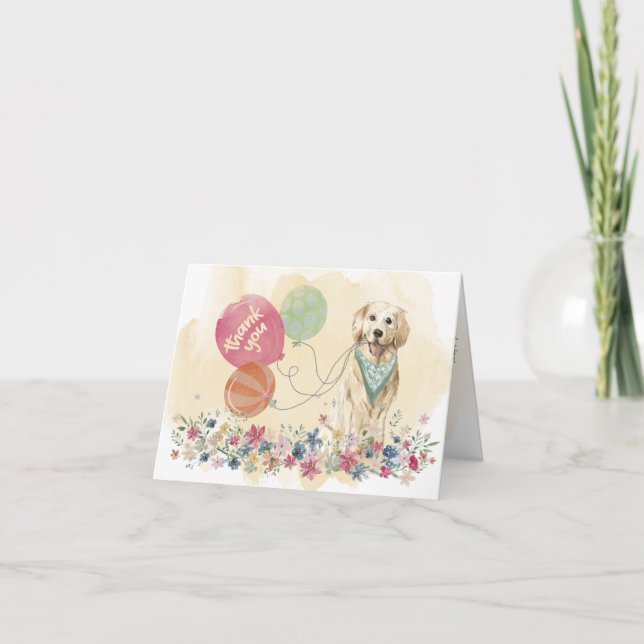 Cartão De Agradecimento Thank You from You & Golden Retriever and balloons (Frente)