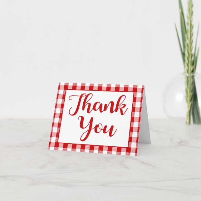 Cartão De Agradecimento Thank You Gingham Red White Checks Wedding, Party (Frente)