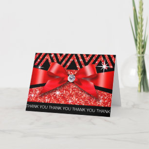 Cartão De Agradecimento Thank you Glitter Chevron Bling Diamond red