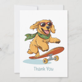 Cartão De Agradecimento Thank You Golden Retriever Dog Skateboarding